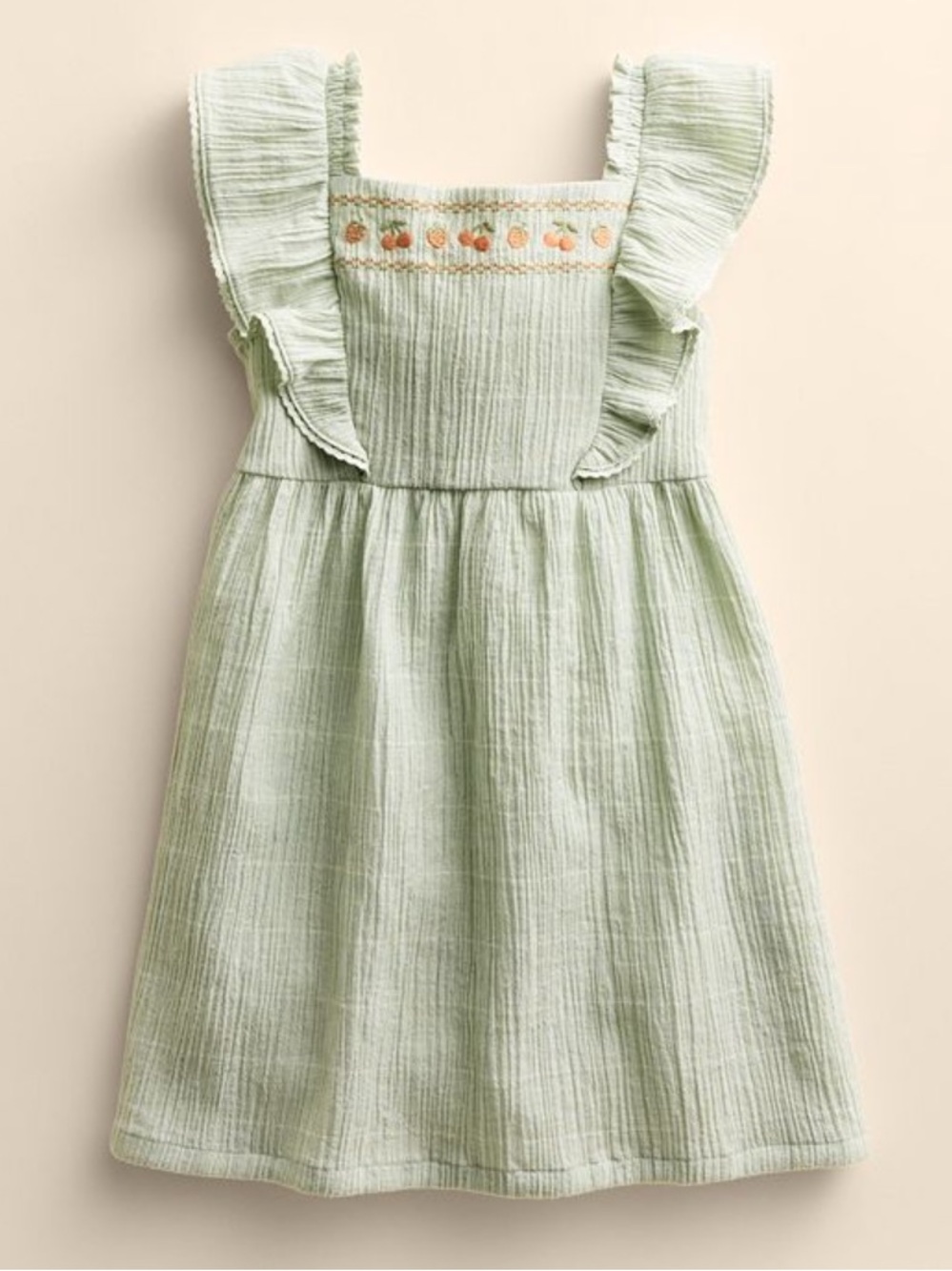 LC Lauren Conrad Light Green Ruffle Strap Dress with Peach Embroidery